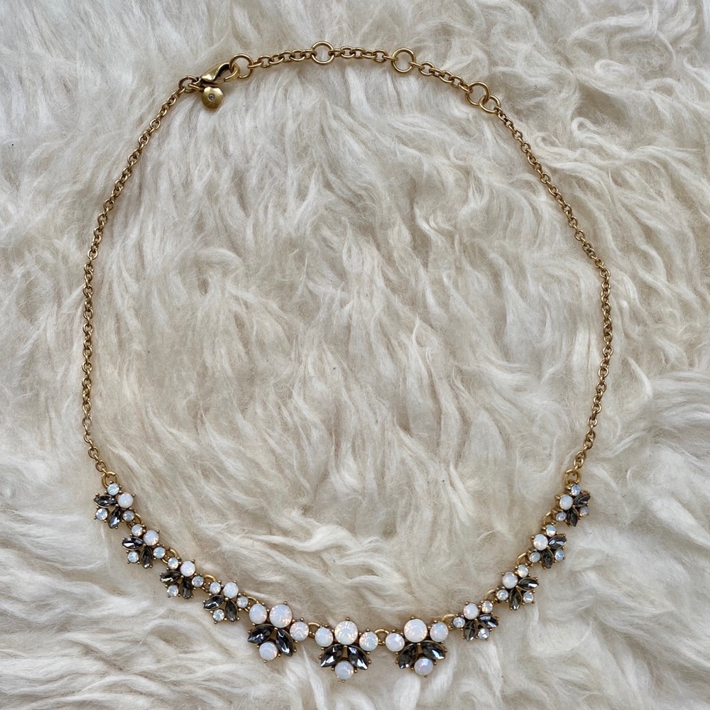 J CREW brass chain necklace with white/gray gems